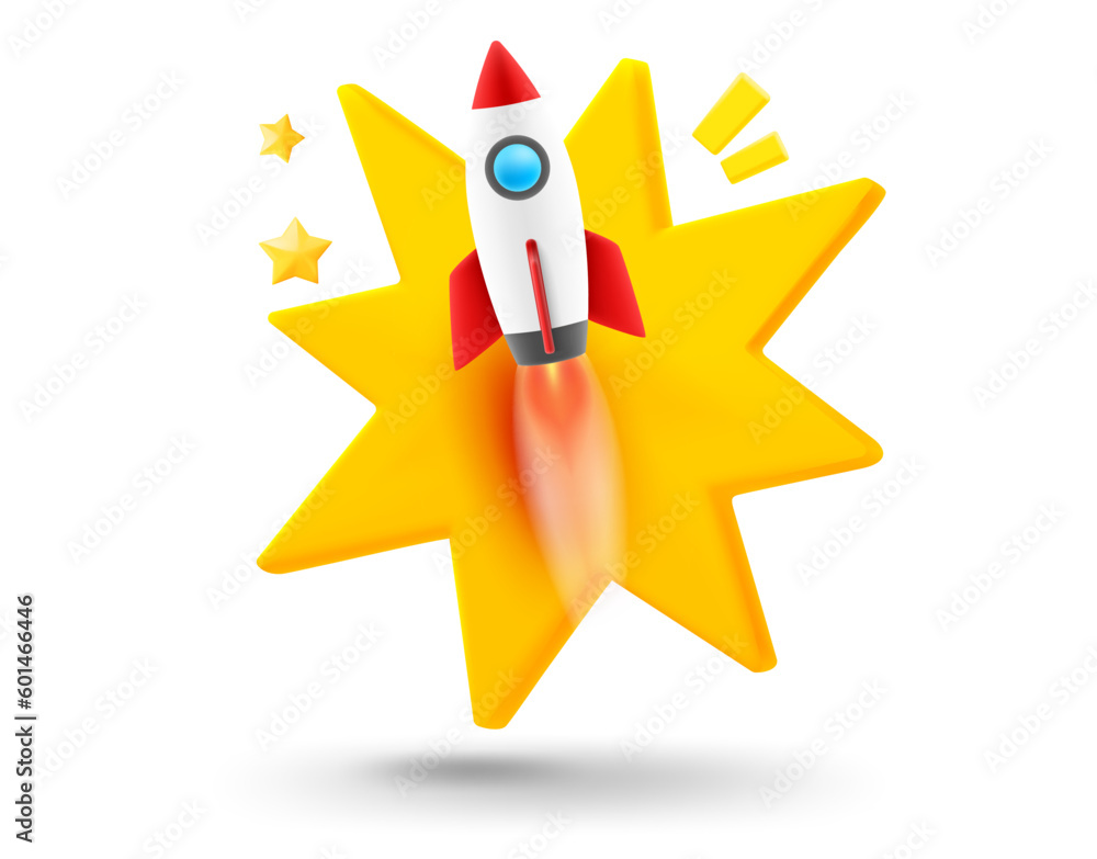Poster Start up concept with explosion effect. 3d vector mobile application icon with notification