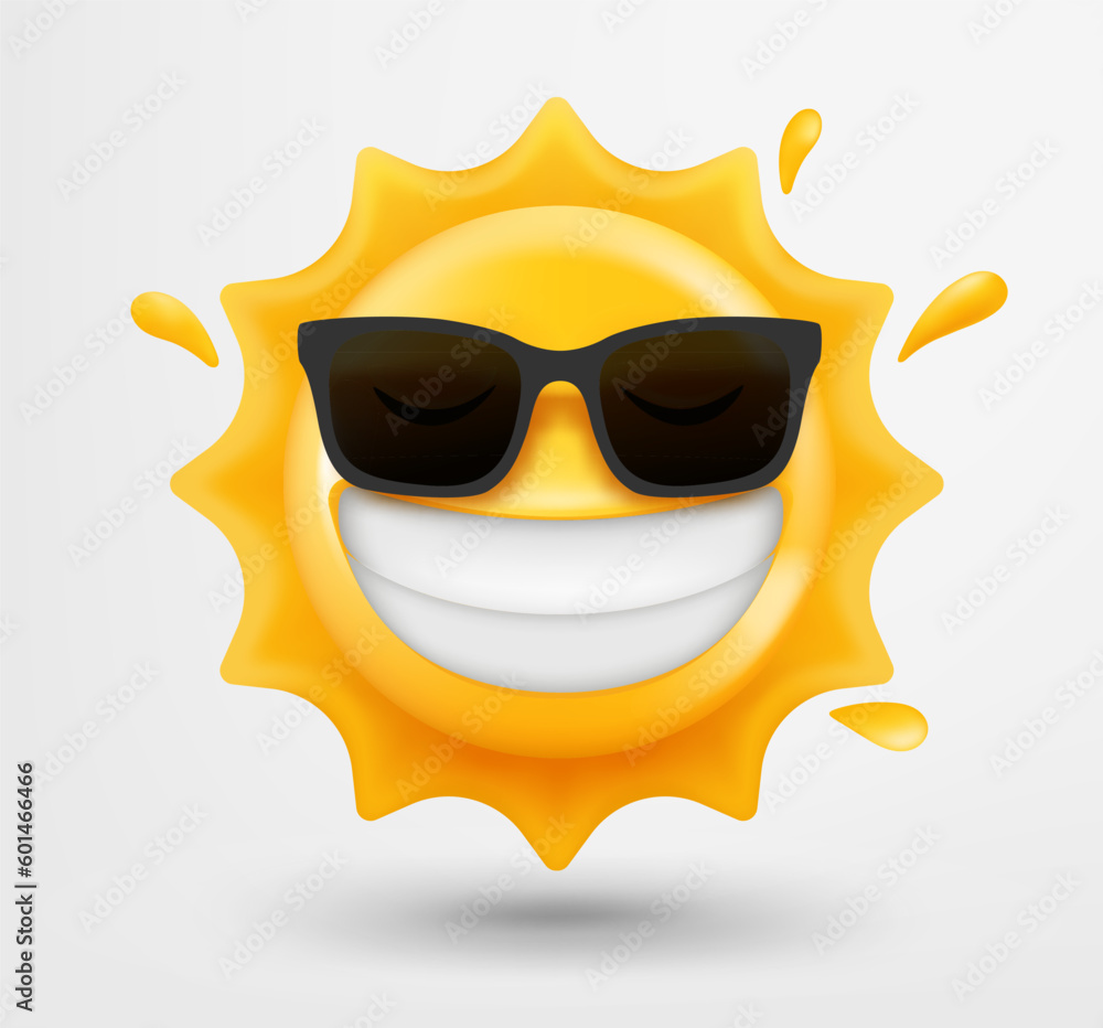 Aufkleber smiling sun emoticon with sunglasses. 3d vector emoji isolated on white background