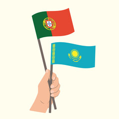 Flags of Portugal and Kazakhstan, Hand Holding flags