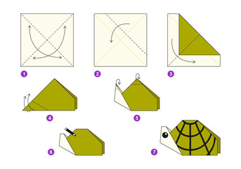 Origami tutorial for kids. Origami cute turtle.