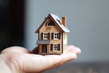  hand hold mini house on white background. Generative ai