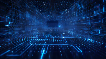 abstract structure circuit computer technology business background, bright neon blue colors