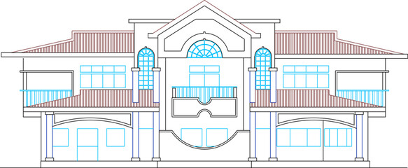 Vector sketch of classic old colonial house illustration