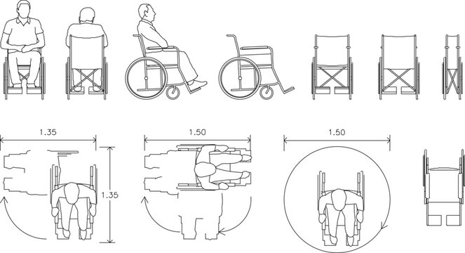 Vector sketch of detailed illustration of space for a disabled person using a wheelchair