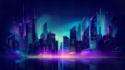 Plakat illustration urban architecture, cityscape with space and neon light effect. Modern hi-tech, science, futuristic technology concept. Abstract digital high tech city design