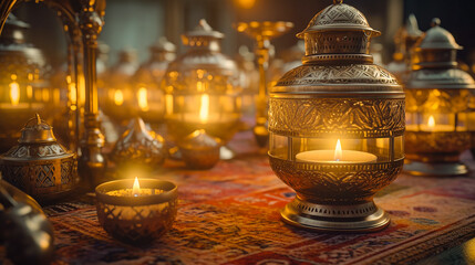 Antique Elegance - Vintage Arabian Iftar Candle Decor. Generative AI.