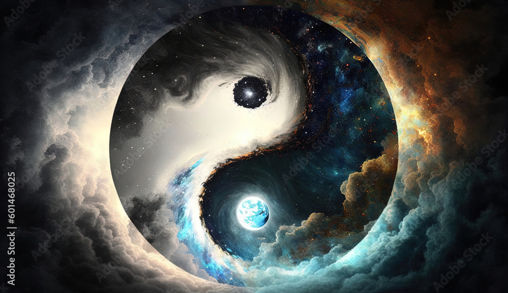 Wall mural yin yang symbol with yin yang, creation of cosmos, duality in the universe, life is birthing. concep