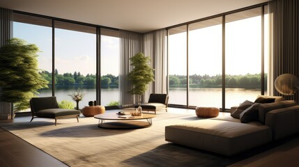 Fototapeta premium Illustration of a minimalist, modern apartment bathed in natural light, Generative AI