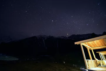 Crédence de cuisine en verre imprimé Nanga Parbat Fairy Meadows at Night with Starry Sky in Pakistan
