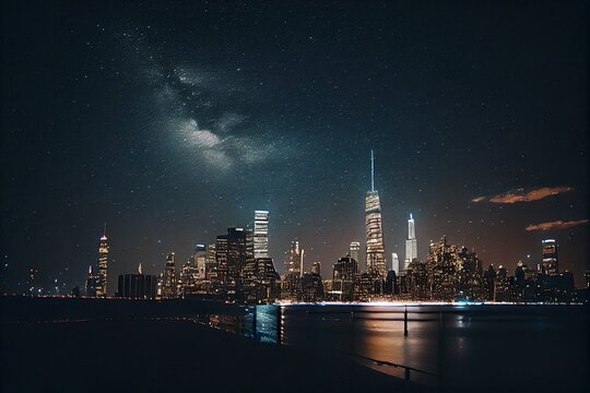 Skyline of New York city at night