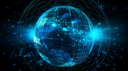 Obraz premium Digital data globe - abstract illustration of a scientific technology data network surrounding planet earth conveying connectivity