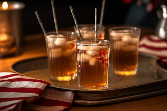4th july - independence day concept, drinks and USA Flag. High quality photo Generative AI