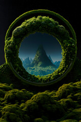 space alien landscape, green planet, concentric circle, earth day