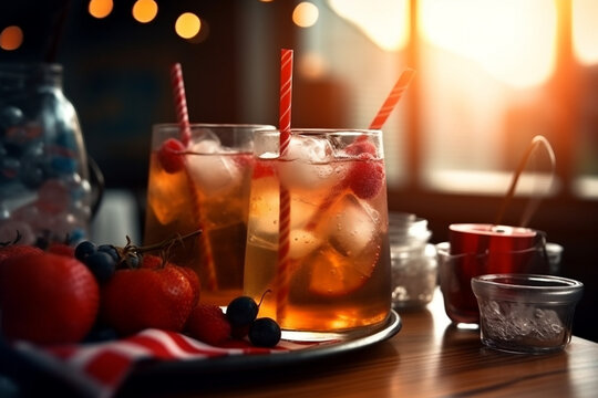 4th july - independence day concept, drinks and USA Flag. High quality photo Generative AI
