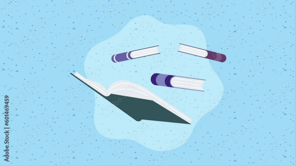 Poster group of text books library animation