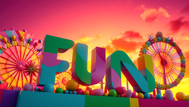 lettering fun against the backdrop of an amusement park generative ai