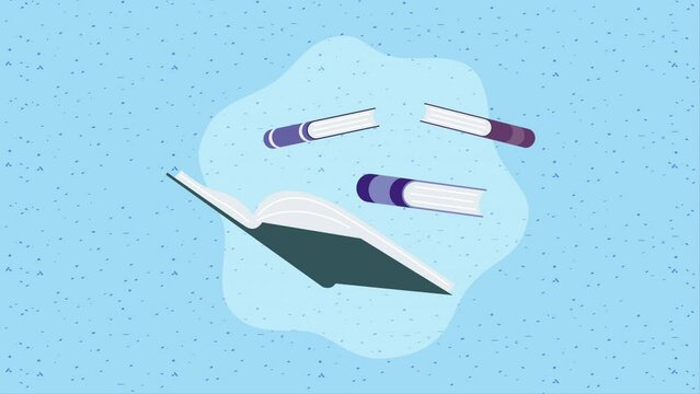 group of text books library animation