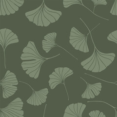 A seamless pattern of ginkgo leaves in a pastel green color