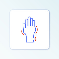 Line Hand with psoriasis or eczema icon isolated on white background. Concept of human skin response to allergen or chronic body problem. Colorful outline concept. Vector