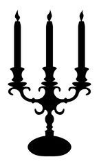candlestick with candles in classic style in black silhouette for interior design