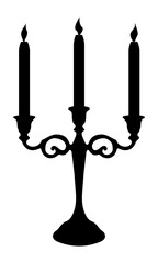 triple candlestick with candles in a classic style with a black silhouette for interior design