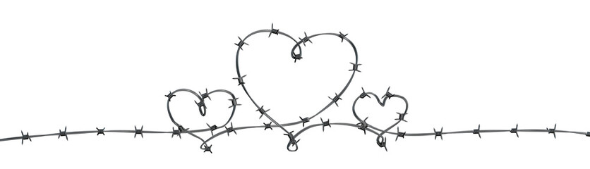 a 3D illustration featuring heart-shaped wire sculptures