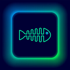 Glowing neon line Fish skeleton icon isolated on black background. Fish bone sign. Colorful outline concept. Vector
