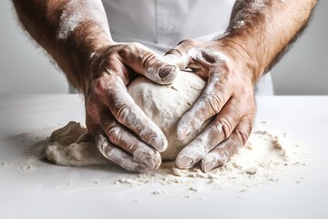 Making dough by man hands. man cooking. white background. Generative ai