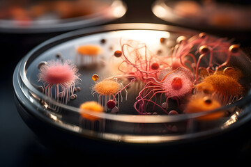 Illustration of bacteria in a petri dish - Generative AI