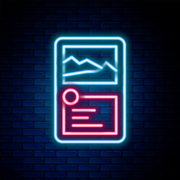 Glowing Neon Line Card Game Collection Icon Isolated On Brick Wall Background. Fantasy Ui Kit With Magic Items. Colorful Outline Concept. Vector