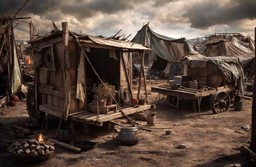 Obraz na płótnie Canvas Slums, shacks, poor, small, old shabby houses in the slum district.