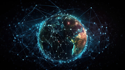 Fototapeta na wymiar Globe with network communications banner. Generative ai