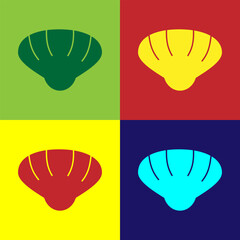 Pop art Scallop sea shell icon isolated on color background. Seashell sign. Vector.