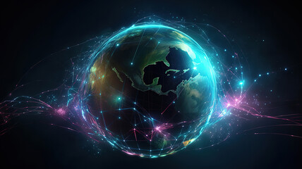 Communication technology global world network concept. Generative ai