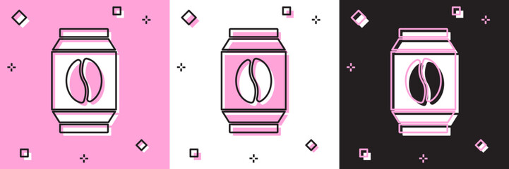 Set Bag of coffee beans icon isolated on pink and white, black background. Vector