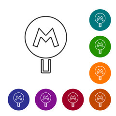 Black line Metro or Underground or Subway icon isolated on white background. Set icons in color circle buttons. Vector