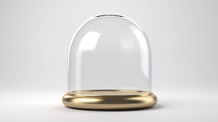 3D empty glass dome with gold elements isolated on white background. Generative ai