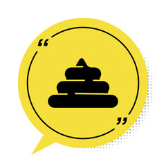 Black Shit icon isolated on white background. Yellow speech bubble symbol. Vector