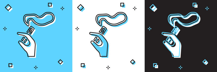 Set Hand with smoking cigarette icon isolated on blue and white, black background. Tobacco sign. Vector