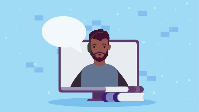 afro man in desktop computer animation