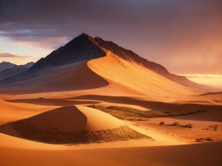 Fototapeta na wymiar Beautiful views of desert at sunset. Generative AI