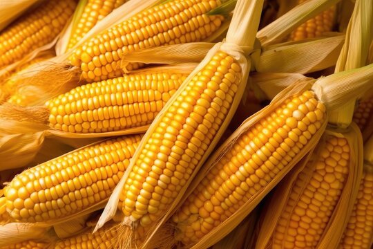 Ripe raw corn ears, autumn harvest, AI Generated