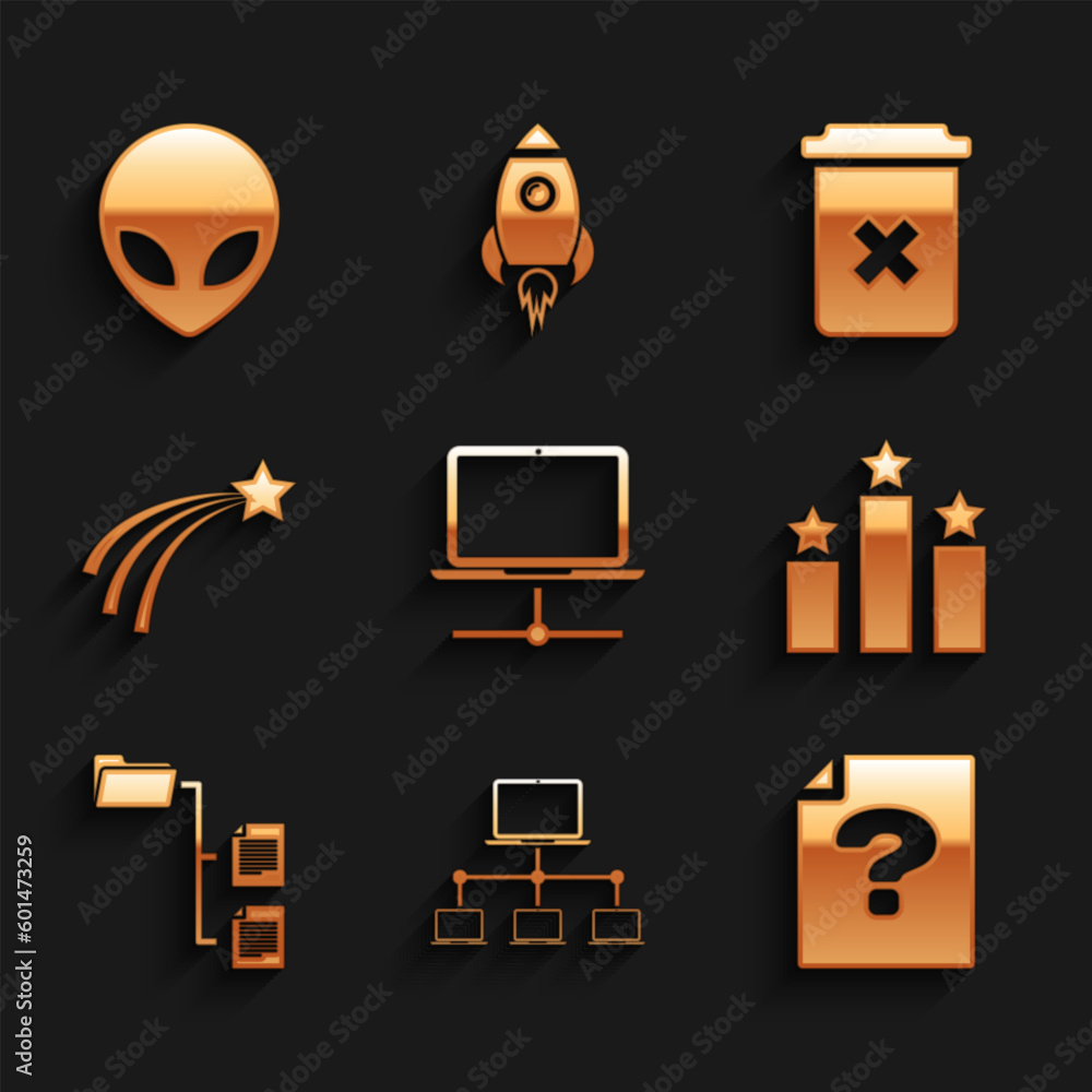 Poster set computer network, , unknown document, ranking star, folder tree and falling icon. vector