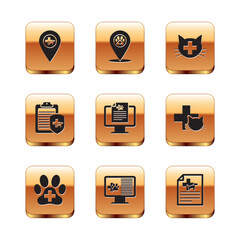 Set Location veterinary, Veterinary clinic, Clinical record pet monitor, , and icon. Vector