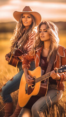 Female Country music performer, sing-a-song writer in USA. Generative AI illustrations