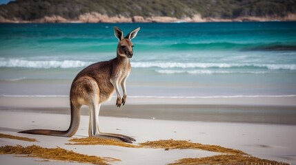 Kangaroo on the Beach. Generative AI