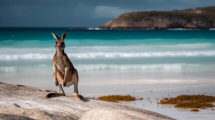 Kangaroo on the Beach. Generative AI