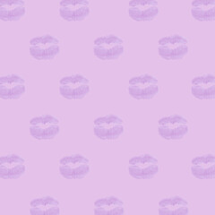 Beautiful realistic kiss with purple lips isolated on a purple background.