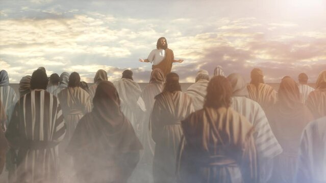 Jesus Christ and Twelve Apostles in Domus Galilaeae Sermon on the Mount 3D render