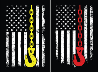 Yellow Tow Hook Chain Flag America Tow Truck Driver